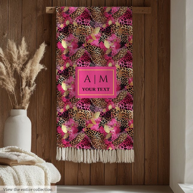 Velo Cobertor de pele de leopardo em água-marinha rosa  (Lux hot pink gold watercolor leopard skin blanket)