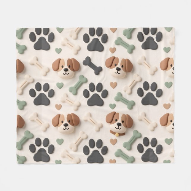 Velo Cobertor de Pet Fleece com Impressão de Pata de Fa (Frente (Horizontal))