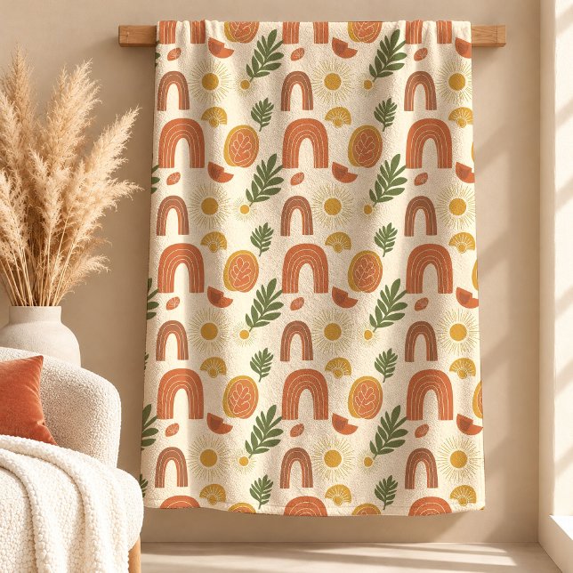Velo Cobertor de Presente com Formas Boho de Sage em Ru (Contemporary Rust Sage Boho Shapes Blanket Gift)