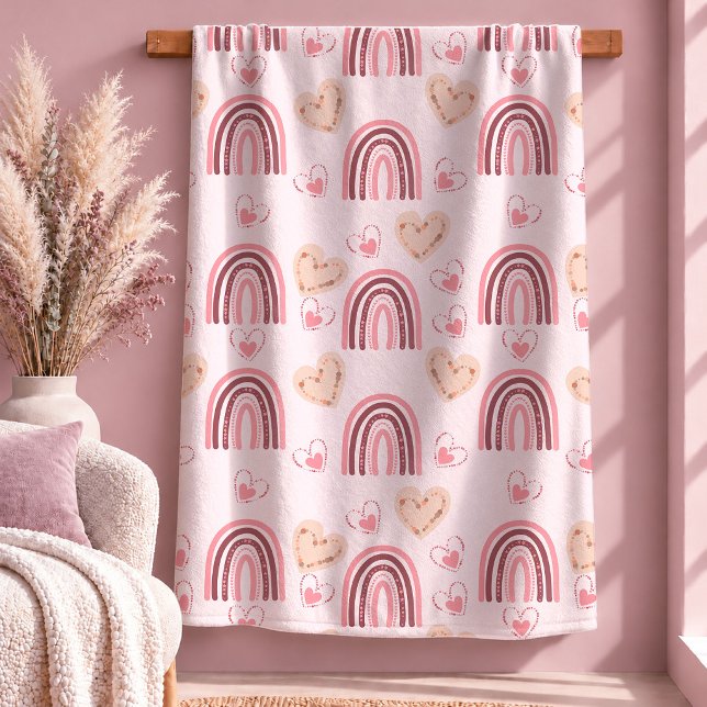 Velo Cobertor de Presente para Namorada Sweet Boho Rain (Sweet Boho Rainbow Hearts Girlfriend Gift Blanket)