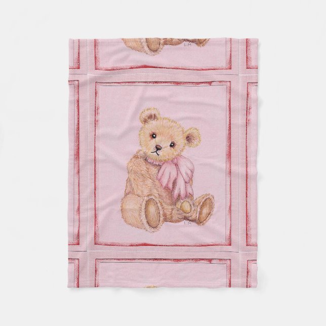 Velo cobertor do bebê, urso de pelúcia, rosa (Frente)