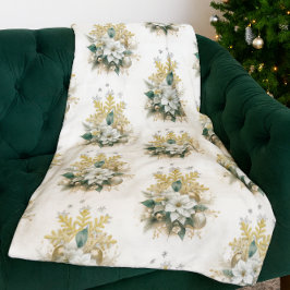Velo Cobertor Fleece de Natal Poinsettia Branca Festiva
