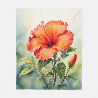 Velo Cobertor Floral de Aquarela de Hibisco Laranja