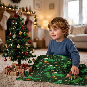 Velo Cobertor Infantil de Natal T-Rex Dinossauro Fofo