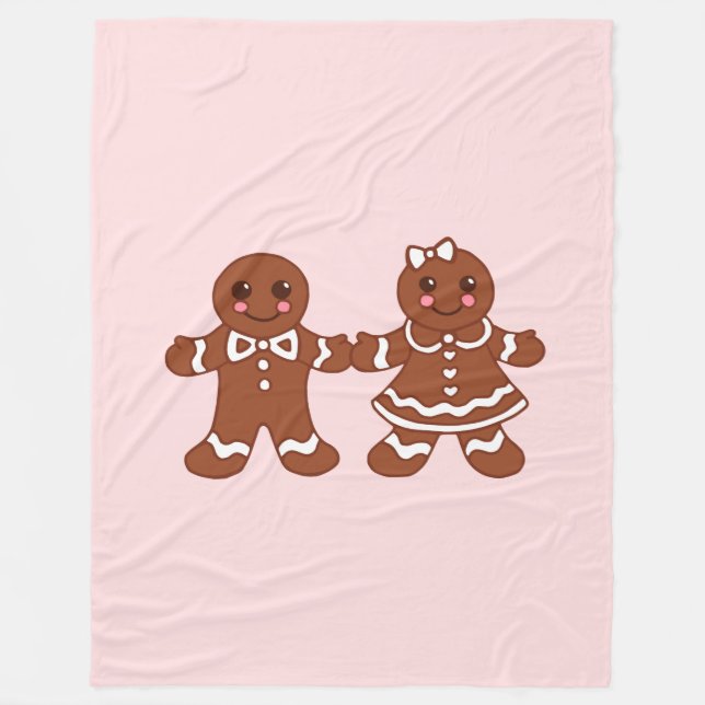 Velo Cobertor Menino e Menina Biscoito de Natal Rosa (Frente)