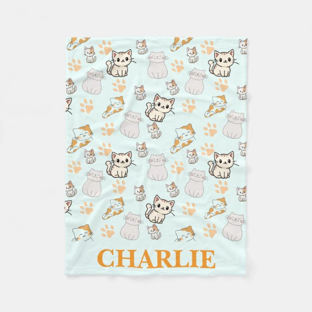 Velo Cobertor Personalizado de Bebê Fofo Kawaii e Patas (Frente)