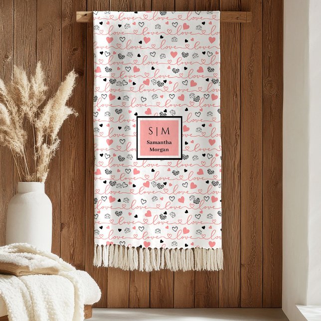 Velo Cobertor Personalizado de Presente de Amor Rosa Co (Personalized Love Gift Blanket Pink Black Heart Art)