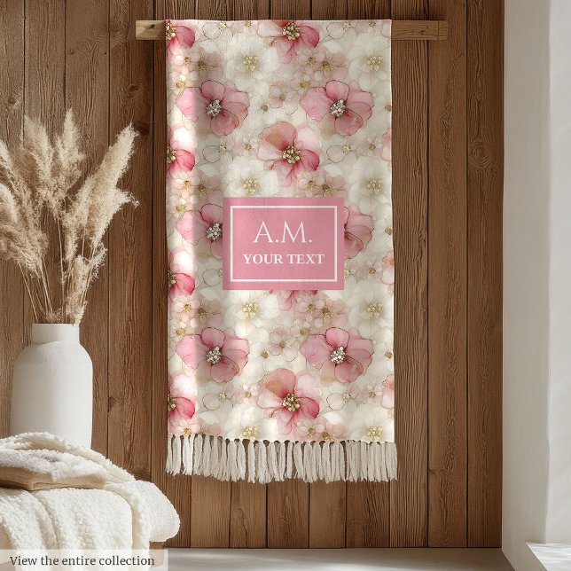 Velo Cobertor Personalizado Etéreo com Tom de Rosa e Do (Ethereal Blush & Gold Elegant Custom Name Blanket)