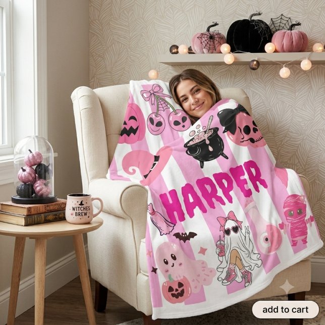 Velo Cobertor Personalizado Rosa de Halloween - Fofo Ro (Criador carregado)