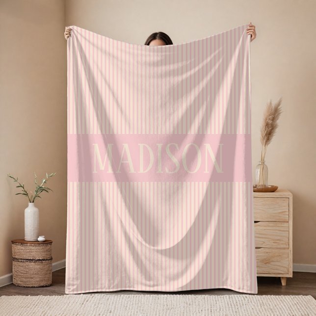 Velo Cobertor Personalizado Rosa para Chá de Bebê para  (Newborn baby shower name blanket for Girls, Birthday gift striped throw blanket for Girls or Women)