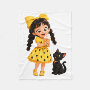 Velo Cobertor Sherpa de Menina e Gato Preto