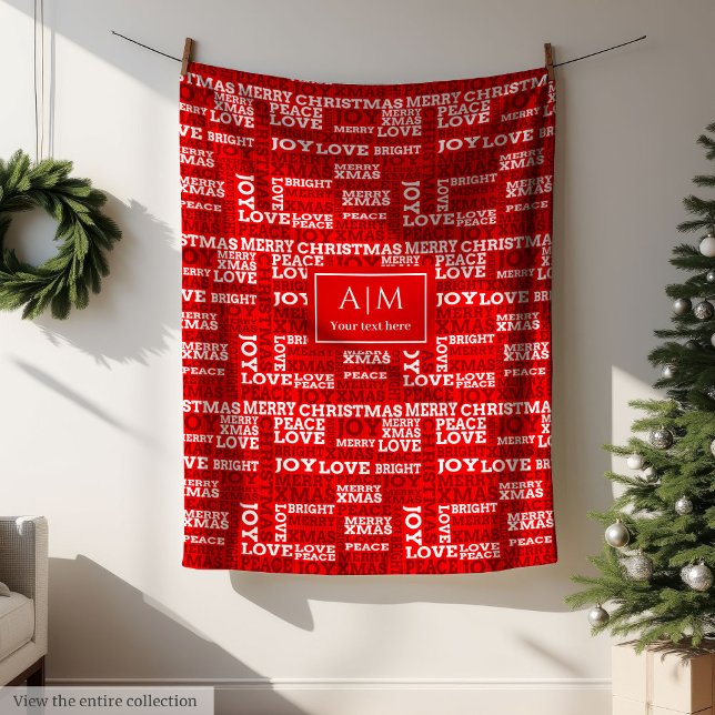Velo cobertor vermelho festivo com letra de Natal (Festive red blanket with Christmas lettering)
