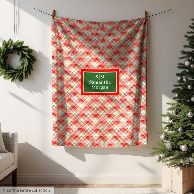 Velo Cobertor Xadrez Tradicional com Presente de Monogr (Traditional Plaid Blanket Custom Monogram Gift)