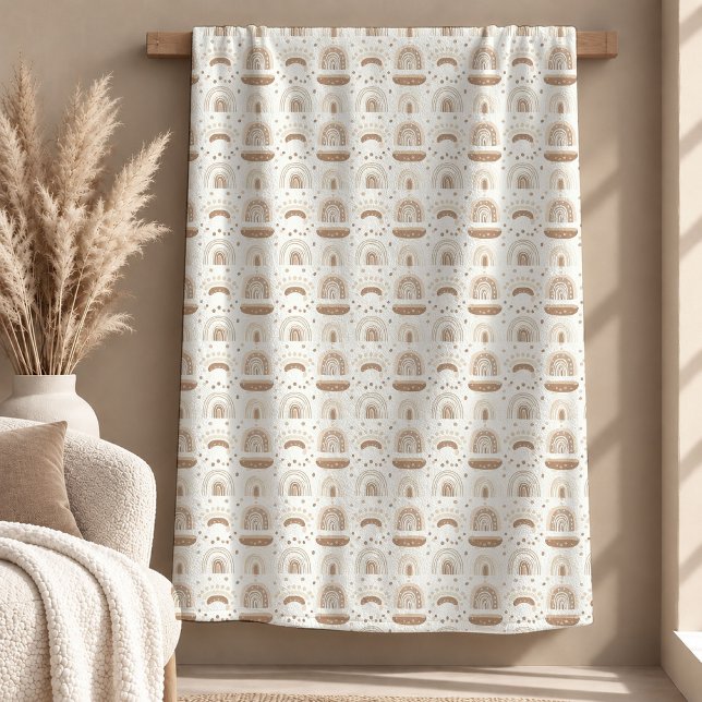 Velo Design de Arte de Cobertor Bege Marrom Claro com F (Trendy Beige Light Brown Leaves Blanket Design Art)