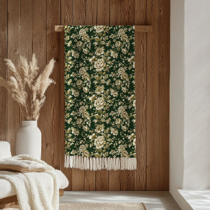 Velo Elegante Cobertor de Flores Verde Escuro e Dourado