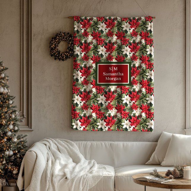 Velo Elegante Cobertor Vermelho Personalizado de Natal  (Elegant Red Blanket Personalized Christmas Wreath)