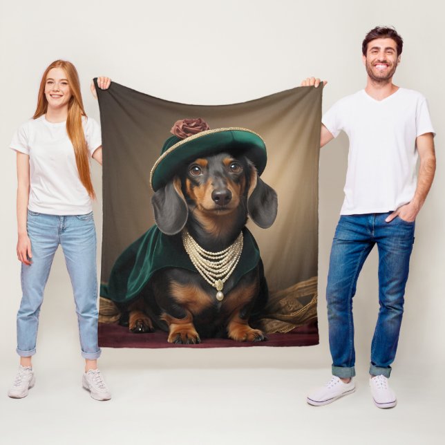Velo Elegante Dama Dachshund Cobertor de Fleece Real  (In Situ)