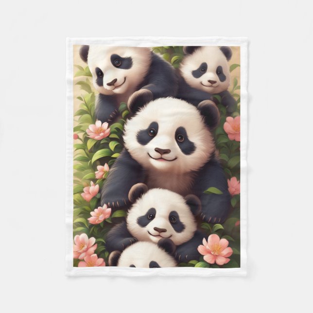 Velo Família de Panda Fofa com Cobertor de Fleece de Fl (Frente)