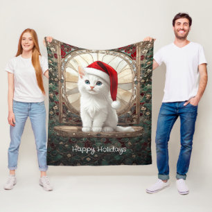 Velo Gatinho Branco com Cobertor de Fleece de Chapéu de