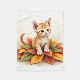 Velo Gatinho na Pilha de Folhas Cobertor Aconchegante