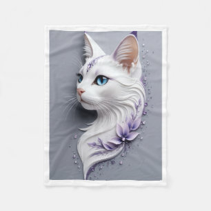 Velo Gato Branco Elegante com Cobertor de Fleece de Flo