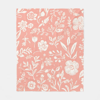Velo Prado Floral Branco em Cobertor de Fleece Rosa Cor
