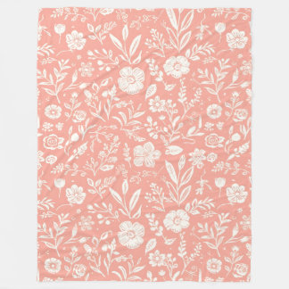 Velo Prado Floral Branco em Cobertor de Fleece Rosa Cor