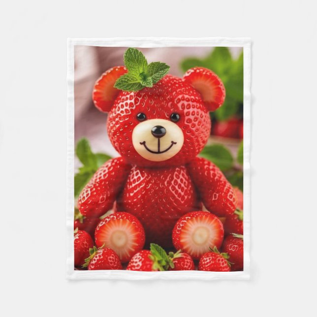Velo Urso de Morango Adorável Cobertor de Fleece Fofo (Frente)