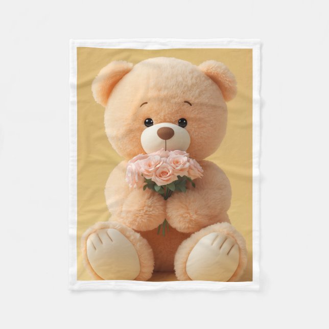 Velo Urso de pelúcia fofo ADOM com cobertor de rosas (Frente)