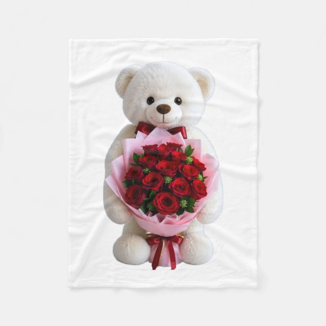 Velo Urso Fofo com Cobertor de Rosas Vermelhas (Frente)