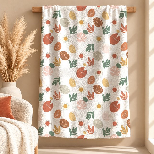 Velo Vibrante Design de Cobertor Boho com Folhas em Ton (Vibrant Burgundy Rust Boho Leaves Blanket Design)