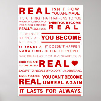 Velveteen Rabbit Real Quote Poster (Vermelho)