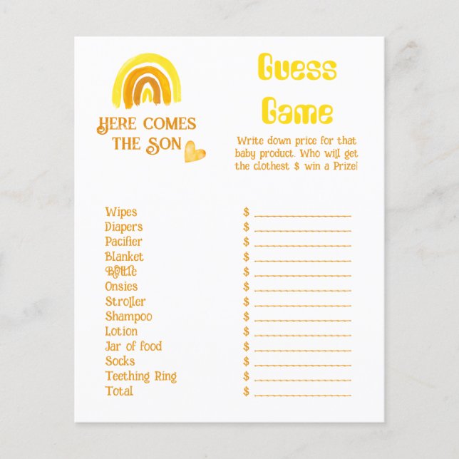 Vem Son Sunshine - Jogo do Preço do Chá de fraldas (Frente)