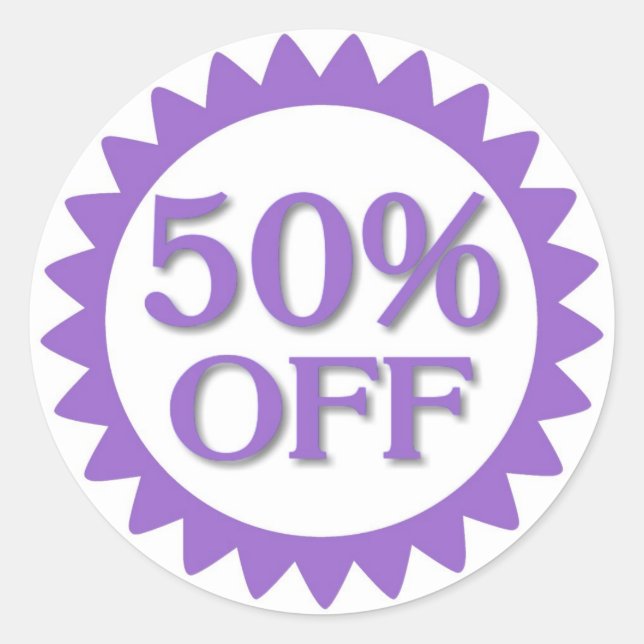 Venda 50% de adesivos roxos circulares (Frente)