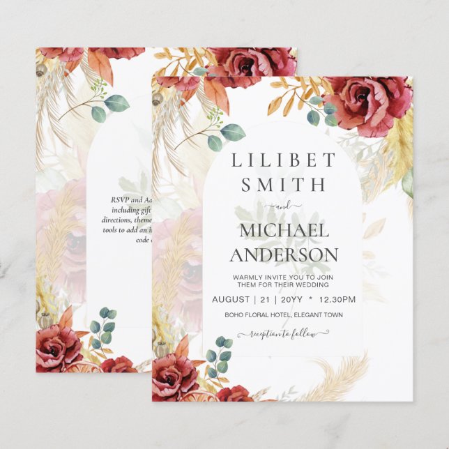 VENDA! Boho Burgundy Dourada Floral Country Fazend (Frente/Verso)