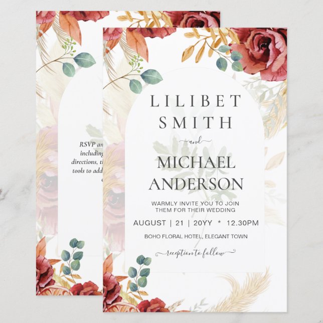 VENDA! Boho Burgundy Dourada Floral Country Fazend (Frente/Verso)