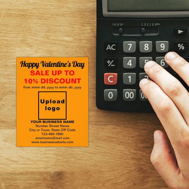 Venda de Namorados de Negócios no Panfleto de Cor  (Attract more customers. Business Valentine sale on orange color flyer on store desk.)