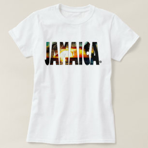 Venda em linha do t-shirt jamaicano do por do sol