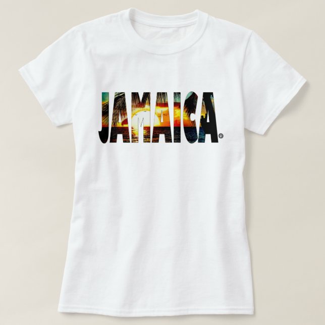 Venda em linha do t-shirt jamaicano do por do sol (Frente do Design)
