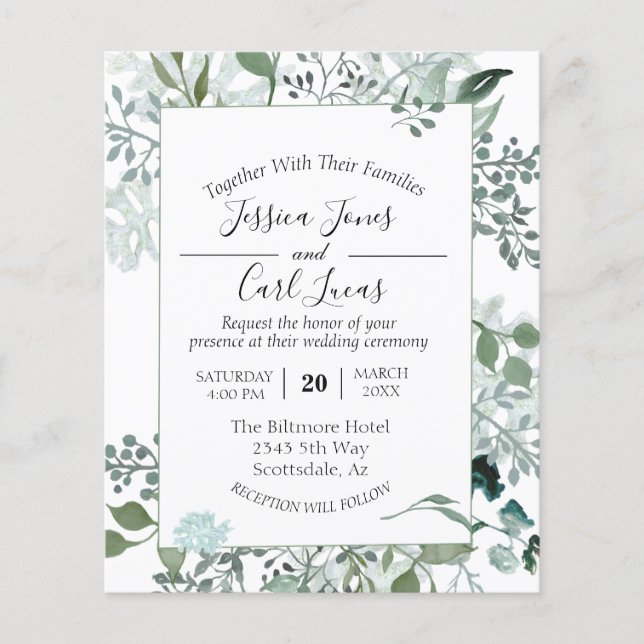 Veneração em Aquarela Deixa Frame Botânico Convite (Frente)