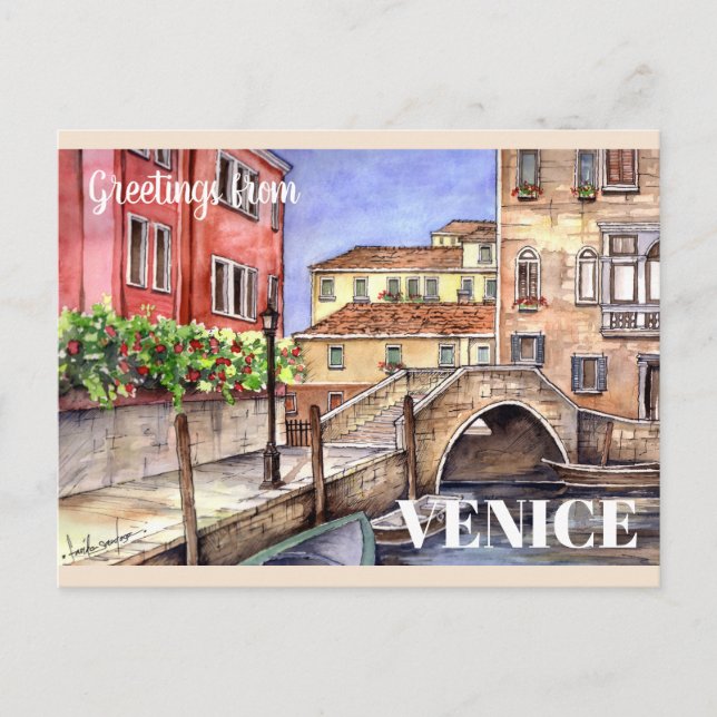 Veneza - Cartão Postal de Aquarela com Caneta (Frente)