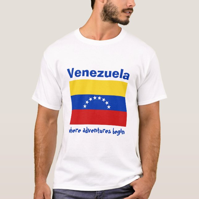 Venezuela Sinalizador + Mapa + T-Shirt de Texto (Frente)