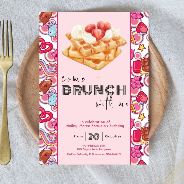 Venha Brunch Comigo, convite de aniversário rosa (Criador carregado)