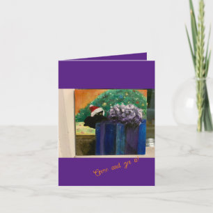 Venha buscá-lo! Cartão de gato preto Gatinho Natal