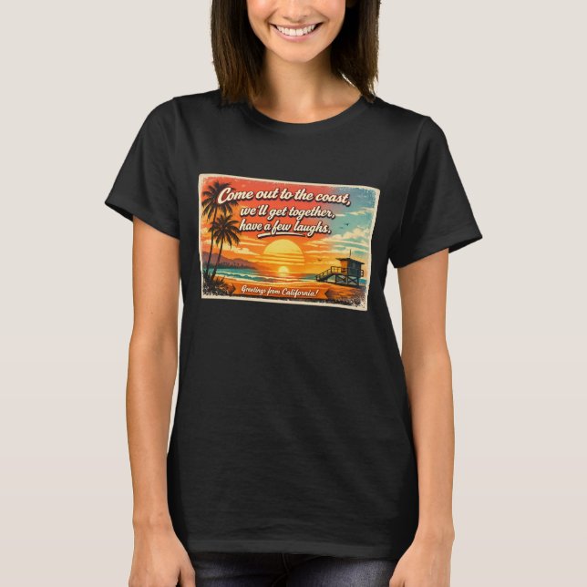 Venha para a Costa Camiseta Escura Feminina  (Frente)