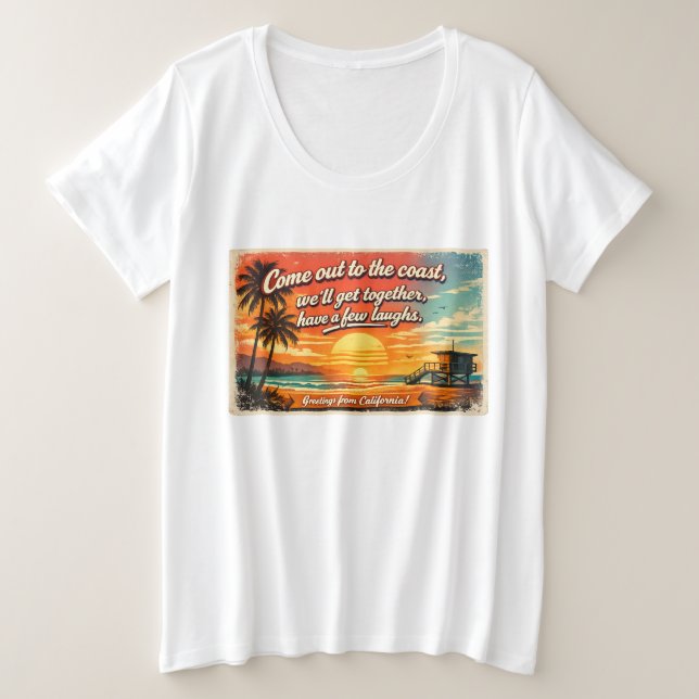 Venha para a Costa Camiseta Feminina Plus Size (Frente do Design)