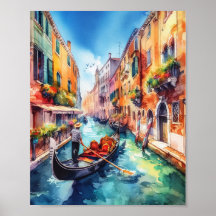 Venice Canals Itália Watercolor Art Impressão