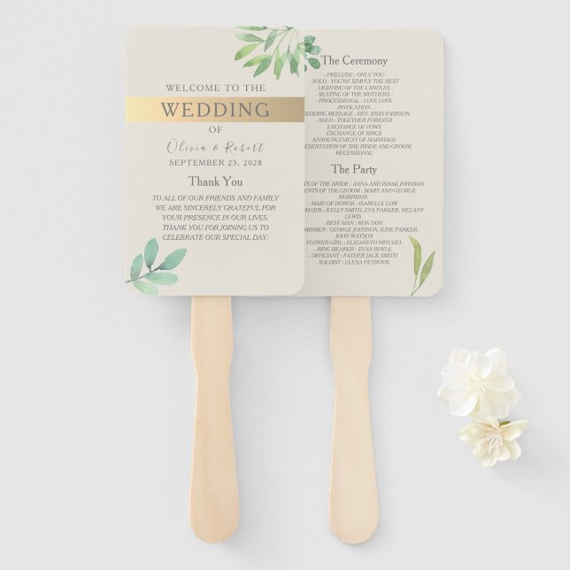 Vental Leque de Programa de Casamento Verde Dourad (Frente e Verso)