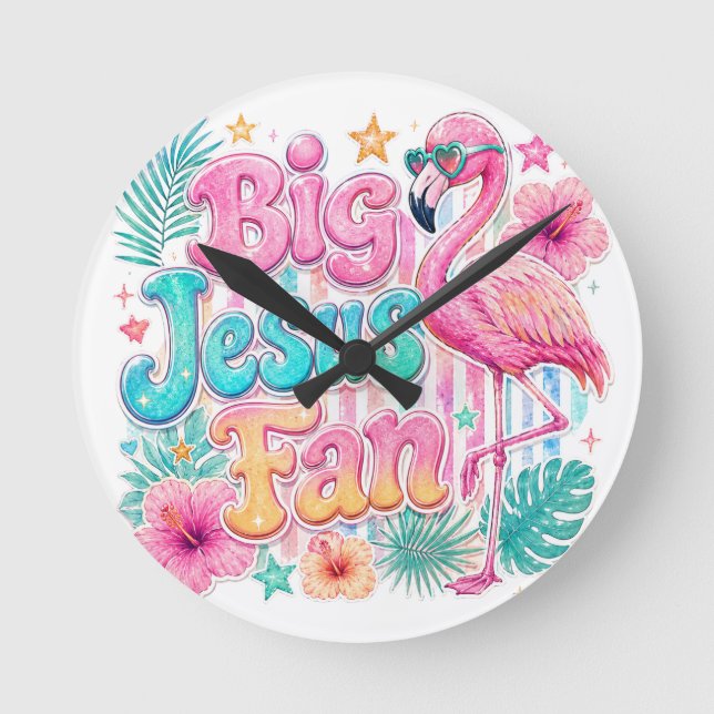 Ventoínha de Jesus com Relógio Redondo de Flamingo (Frente)