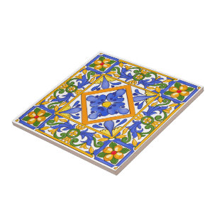 Verão, azulejos sicilianos, majolica, Mediterrâneo